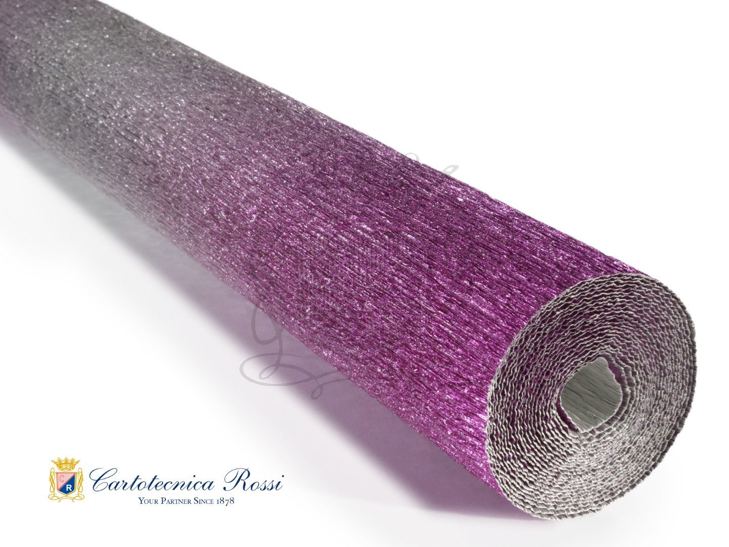 8021 Metalized Nuance Italian Crepe Paper 180g Silver - Fuchsia Purple Gradient